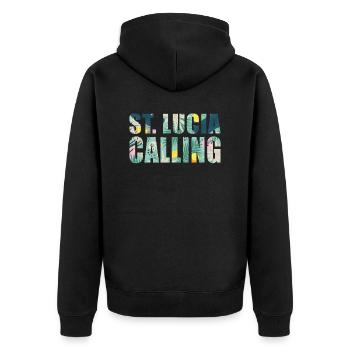 St Lucia Souvenir Vacation - Unisex Premium Organic Zip Hoodie - black - Back - Nico (187cm)