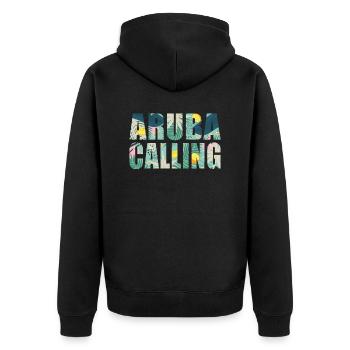 Aruba Souvenir Urlaub Aruba Calling - Unisex Premium Bio Zip Hoodie - Schwarz - Hinten - Nico (187cm)