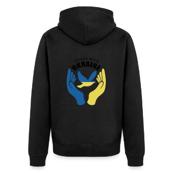 I Stand With Ukraine - Peace for Ukraine - Unisex Premium Organic Zip Hoodie - black - Back - Nico (187cm)