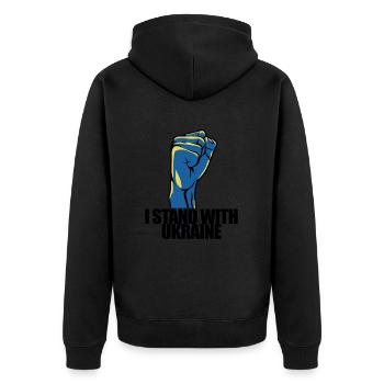I stand with Ukraine - Peace for Ukraine - Unisex Premium Organic Zip Hoodie - black - Back - Nico (187cm)