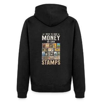 Stamp Collector Stamps Enthusiast - Unisex Premium Organic Zip Hoodie - black - Back - Nico (187cm)