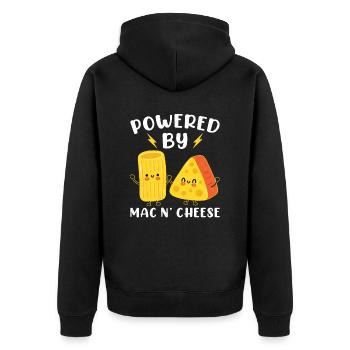 Angetrieben von Mac N' Cheese - Unisex Premium Bio Zip Hoodie - Schwarz - Hinten - Nico (187cm)
