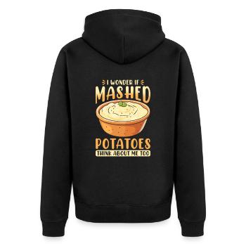 Ich frage mich, ob Kartoffelpüree auch an mich denkt - Unisex Premium Bio Zip Hoodie - Schwarz - Hinten - Nico (187cm)