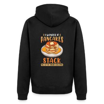Ich frage mich, ob Pfannkuchen Träume stapeln - Unisex Premium Bio Zip Hoodie - Schwarz - Hinten - Nico (187cm)
