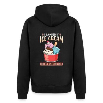 Ich frage mich, ob Eis auch über mir schmilzt Kawaii - Unisex Premium Bio Zip Hoodie - Schwarz - Hinten - Nico (187cm)