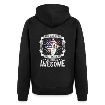 Mexiko USA Flagge - Halb Amerikanerin, Halb Mexikanerin - Unisex Premium Bio Zip Hoodie - Schwarz - Hinten - Nico (187cm)