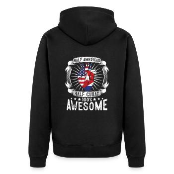 Kuba USA Flagge - halb Amerikaner, halb Kubaner - Unisex Premium Bio Zip Hoodie - Schwarz - Hinten - Nico (187cm)