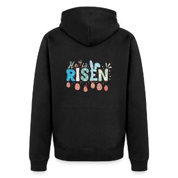 Er ist auferstanden Thema der Osterfeier - Unisex Premium Bio Zip Hoodie - Schwarz - Hinten - Nico (187cm)