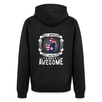 Australien USA Flagge - Halb Amerikanerin, Halb Australisch - Unisex Premium Bio Zip Hoodie - Schwarz - Hinten - Nico (187cm)
