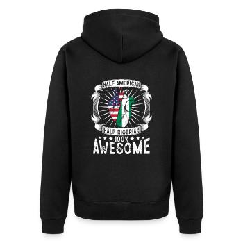 Nigeria USA Flagge - Halb Amerikanerin, Halb Nigerianerin - Unisex Premium Bio Zip Hoodie - Schwarz - Hinten - Nico (187cm)