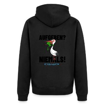 Frosch und Storch - Aufgeben? Niemals! - Unisex Premium Bio Zip Hoodie - Schwarz - Hinten - Nico (187cm)
