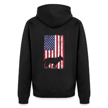 Deutscher Schäferhund Hund mit USA Flagge - Unisex Premium Bio Zip Hoodie - Schwarz - Hinten - Nico (187cm)