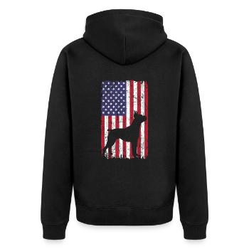 Chien boxer avec drapeau des États-Unis - Veste à capuche bio Premium Unisexe - noir - Dos - Nico (187cm)