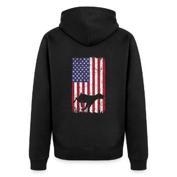 Short-haired pointing dog dog with USA flag - Unisex Premium Organic Zip Hoodie - black - Back - Nico (187cm)