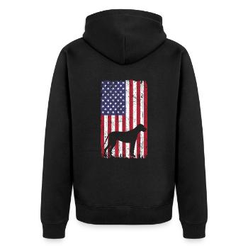 Deutsche Dogge Hund mit USA Flagge - Unisex Premium Bio Zip Hoodie - Schwarz - Hinten - Nico (187cm)
