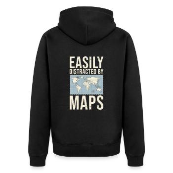 Easily Distracted By Maps Geographie-Lehrer - Unisex Premium Bio Zip Hoodie - Schwarz - Hinten - Nico (187cm)