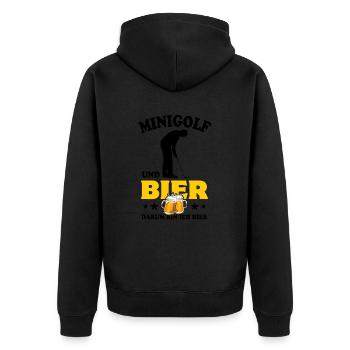 Minigolf und Bier - darum bin ich hier - Spruch - Unisex Premium Bio Zip Hoodie - Schwarz - Hinten - Nico (187cm)