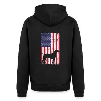 Deutsch Kurzhaar Hund mit USA Flagge - Unisex Premium Bio Zip Hoodie - Schwarz - Hinten - Nico (187cm)