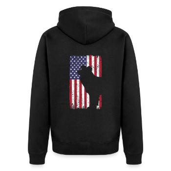 Deutsch Kurzhaar Hund mit USA Flagge - Unisex Premium Bio Zip Hoodie - Schwarz - Hinten - Nico (187cm)