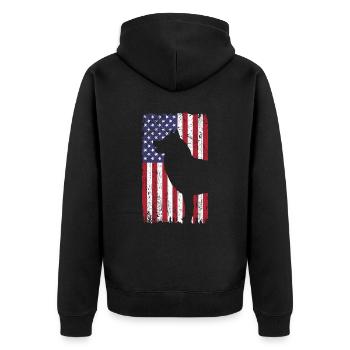 Siberian Huskys Hund mit USA Flagge - Unisex Premium Bio Zip Hoodie - Schwarz - Hinten - Nico (187cm)