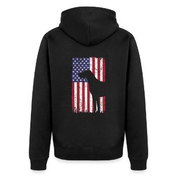 Deutsch Kurzhaar Hund mit USA Flagge - Unisex Premium Bio Zip Hoodie - Schwarz - Hinten - Nico (187cm)