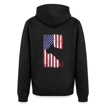 Deutscher Schäferhund Hund mit USA Flagge - Unisex Premium Bio Zip Hoodie - Schwarz - Hinten - Nico (187cm)