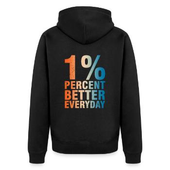 1% Besser Jeden Tag - Motivationskonzept - Unisex Premium Bio Zip Hoodie - Schwarz - Hinten - Nico (187cm)