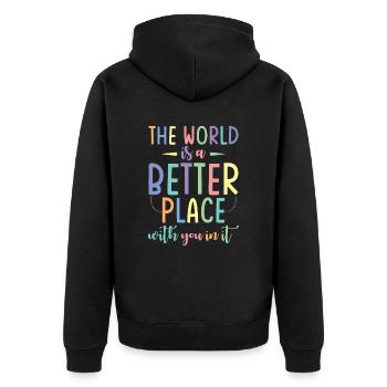 Die Welt Ist Schöner Mit Dir - Unisex Premium Bio Zip Hoodie - Schwarz - Hinten - Nico (187cm)