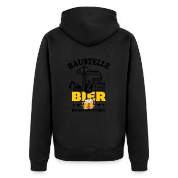 Baustelle & Bier darum bin ich hier - Unisex Premium Bio Zip Hoodie - Schwarz - Hinten - Nico (187cm)