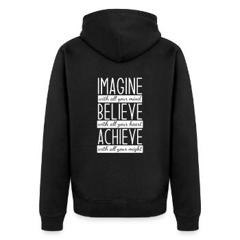 Imagine Faith Achieves Motivation - Unisex Premium Organic Zip Hoodie - black - Back - Nico (187cm)