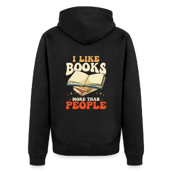 I Like Books More Than People - Unisex Premium Organic Zip Hoodie - black - Back - Nico (187cm)