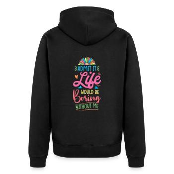Lebensfreude Farbenfrohe Botschaft - Unisex Premium Bio Zip Hoodie - Schwarz - Hinten - Nico (187cm)