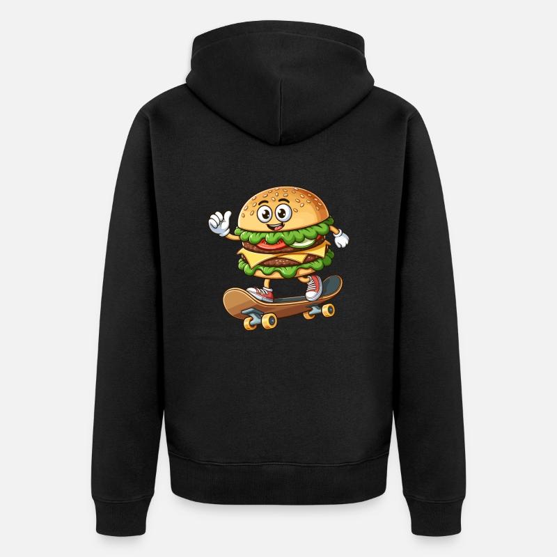 Hamburger sur skateboard drôle - Veste à capuche bio Premium Unisexe - noir