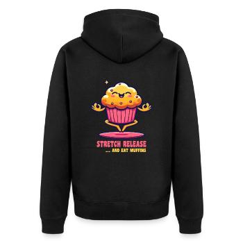 Yoga Muffin Stretch Release Balance - Unisex Premium Bio Zip Hoodie - Schwarz - Hinten - Nico (187cm)