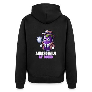 Aubergenius At Work Funny Word Game - Unisex Premium Organic Zip Hoodie - black - Back - Nico (187cm)