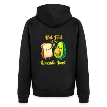 But First Avocado Toast Freunde - Unisex Premium Bio Zip Hoodie - Schwarz - Hinten - Nico (187cm)
