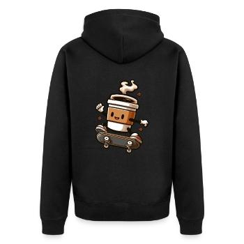 Kaffeebecher Auf Skateboard Grafik - Unisex Premium Bio Zip Hoodie - Schwarz - Hinten - Nico (187cm)