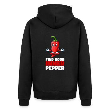 Finde Dein Inneres Peperoni - Unisex Premium Bio Zip Hoodie - Schwarz - Hinten - Nico (187cm)