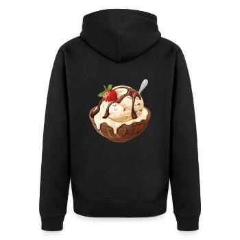 Vanilleeis Erdbeer Eisbecher Genuss Moment - Unisex Premium Bio Zip Hoodie - Schwarz - Hinten - Nico (187cm)