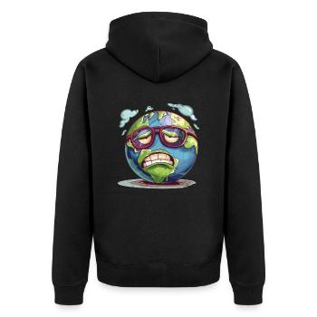 Warm up, save our climate now - Unisex Premium Organic Zip Hoodie - black - Back - Nico (187cm)