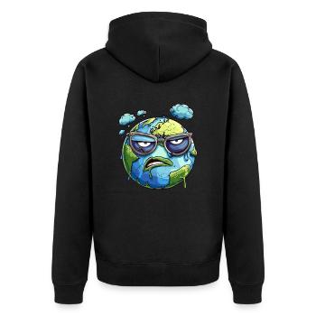 Genervte Erde Mit Brille Und Wolken - Unisex Premium Bio Zip Hoodie - Schwarz - Hinten - Nico (187cm)