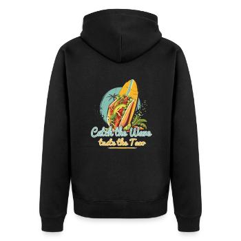 Catch The Wave Taste The Taco Surfer Motif - Unisex Premium Organic Zip Hoodie - black - Back - Nico (187cm)