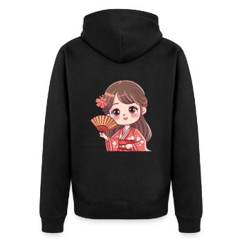 Cute Cherry Blossom Kimono Figurine - Unisex Premium Organic Zip Hoodie - black - Back - Nico (187cm)