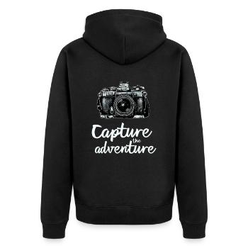 Capture The Adventure Fotografie Motiv - Unisex Premium Bio Zip Hoodie - Schwarz - Hinten - Nico (187cm)
