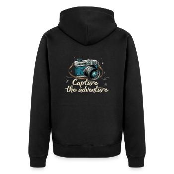 Capture The Adventure Retro Kamera - Unisex Premium Bio Zip Hoodie - Schwarz - Hinten - Nico (187cm)