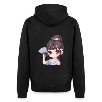 Fille d’anime avec ventilateur - Veste à capuche bio Premium Unisexe - noir - Dos - Nico (187cm)
