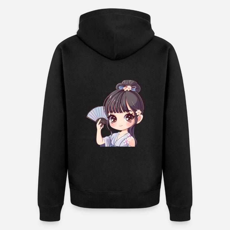 Fille d’anime avec ventilateur - Veste à capuche bio Premium Unisexe - noir