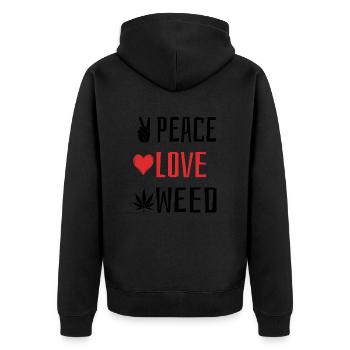 Peace Love Weed - Herz - Unisex Premium Bio Zip Hoodie - Schwarz - Hinten - Nico (187cm)