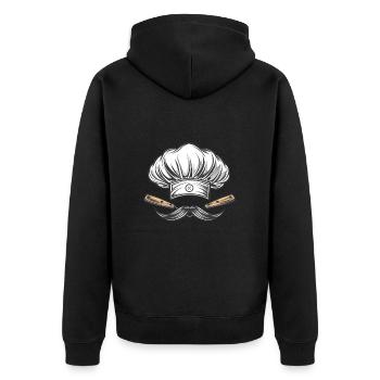 Toque de chef avec couteaux et moustache - Veste à capuche bio Premium Unisexe - noir - Dos - Nico (187cm)