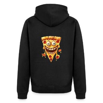 Lustige Pizza Mit Einem Großen Lächeln - Unisex Premium Bio Zip Hoodie - Schwarz - Hinten - Nico (187cm)
